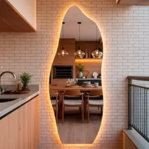 Casa Domo Espelho Orgânico Flame com Led 170x70 Grande de Parede