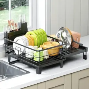 Escorredor de Louça Multifuncional Kleming Premium – Preto em Aço Carbono